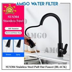 Stainless Steel Kitchen Pull Out Faucet (Flat Handle)[Black]