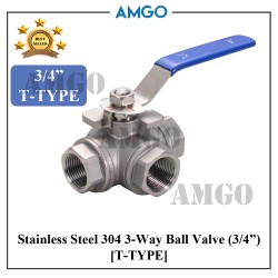 SUS304 Stainless Steel 3Way Ball Valve 3/4 inch (T type)